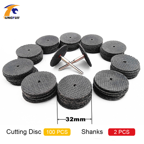 Tungfull 100pcs 32mm Resin Cut-off Wheel Cutting Disc Kit For Dremel Rotary Hobby Tool Bit Dremel Accessories +2pc Mandrel ► Photo 1/6