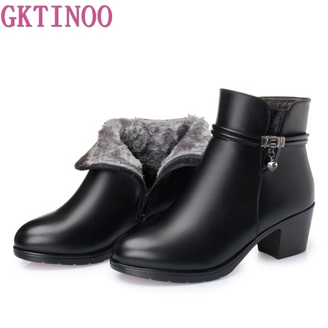 GKTINOO 2022 NEW Fashion Soft Leather Women Ankle Boots High Heels Zipper Shoes Warm Fur Winter Boots for Women Plus Size 35-43 ► Photo 1/6