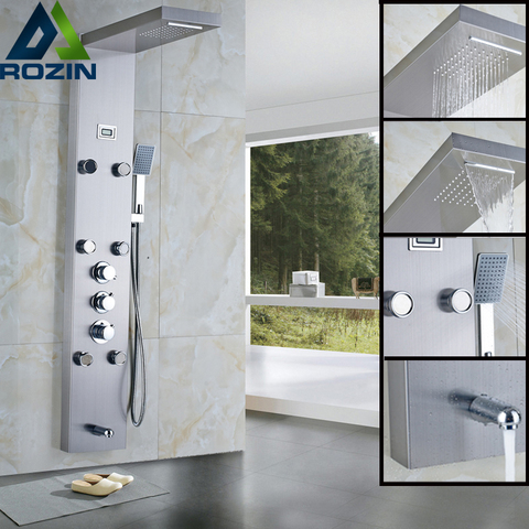 Thermostatic Rainfall Shower Panel Faucet Body Massage System Stainless Steel Shower Column Tap Digital Temperature Screen ► Photo 1/6