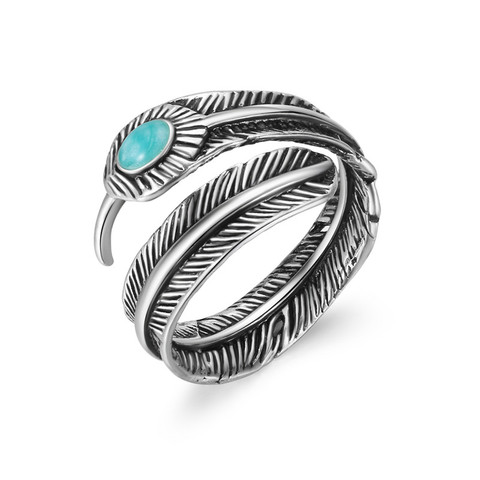 1 Pcs Bohemia Africa Feather With Blue Stone Open Adjustable Ring Ancient Metal Color Punk Ring For Women Men Jewelry R145 ► Photo 1/6
