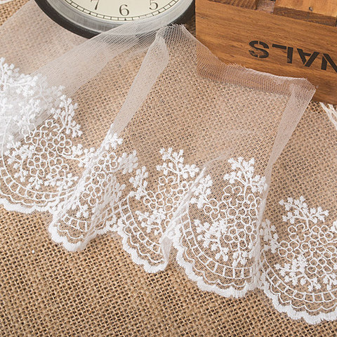 Free Shipping Off-white Gauze Flower Edge Cotton Embroidery Mesh Lace Trim Lace Fabric Dress Sewing DIY 11cm width,5Yds/lot ► Photo 1/4