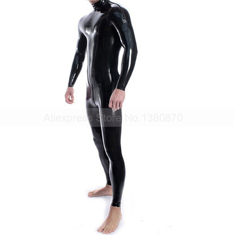 Solid Black Latex Man Catsuit with Shlouder Zips Rubber Latex  Zentai Bodysuit  S-LCM048 ► Photo 1/6