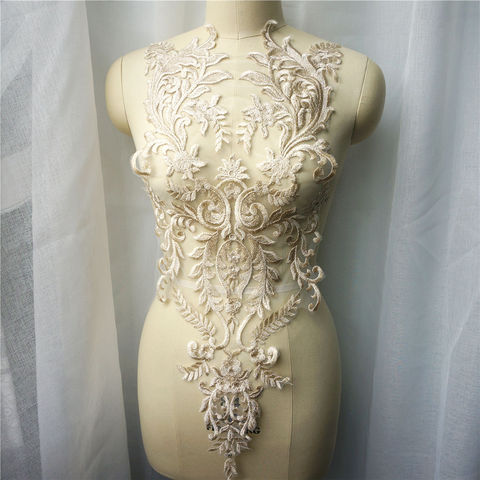 Light Gold Embroidery Lace Applique Flower Fabric Lace Trim Sewing Collar Patch Wedding Gown Dress Bridal DIY Clothes Crafts ► Photo 1/6