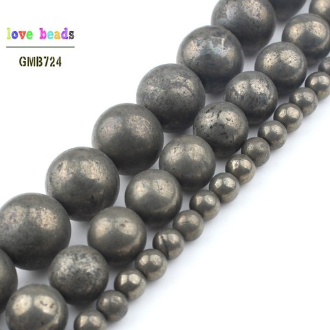 Natural Stone Beads Iron Pyrite Round Loose Beads For Jewelry Making 16