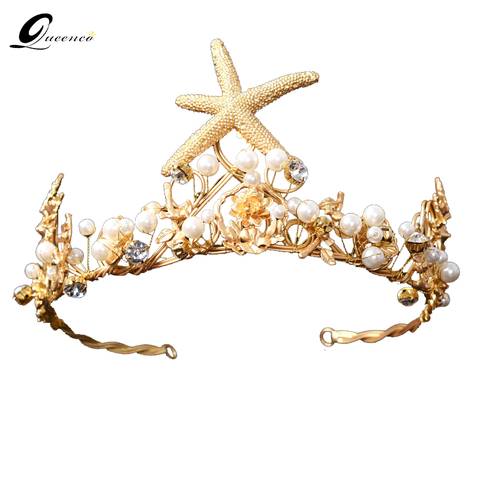 Vintage  Starfish Bridal Crowns Pearl Bridal Tiara Wedding Hair Jewelry Bridal Headbands Women Party Headpiece Prom ► Photo 1/6