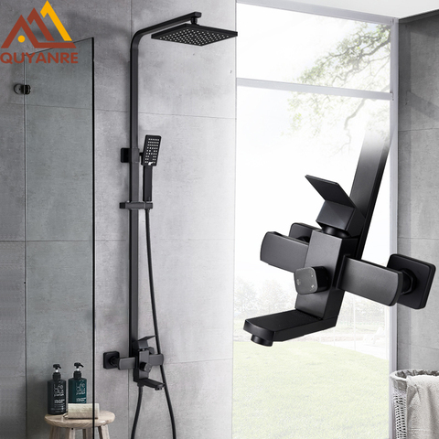 Quyanre Matte Black Bathroom Shower Faucet Set Wall Mount Rainfall Shower Mixer Tap Bathtub Shower Mixer Tap 3-way Shower Mixer ► Photo 1/6