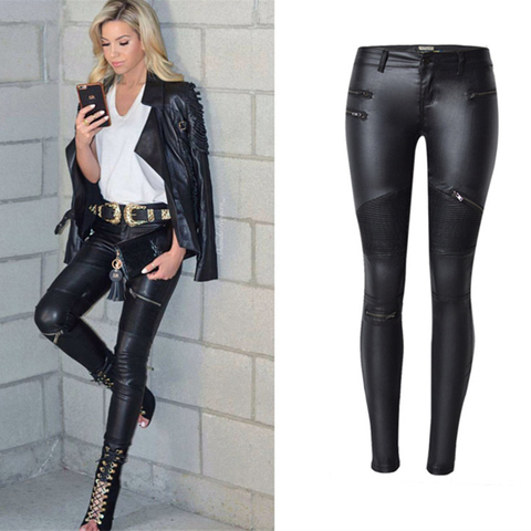 Faux Leather Pants Women Elastic Zipper Leather Pants Woman Trousers 2022 ► Photo 1/5