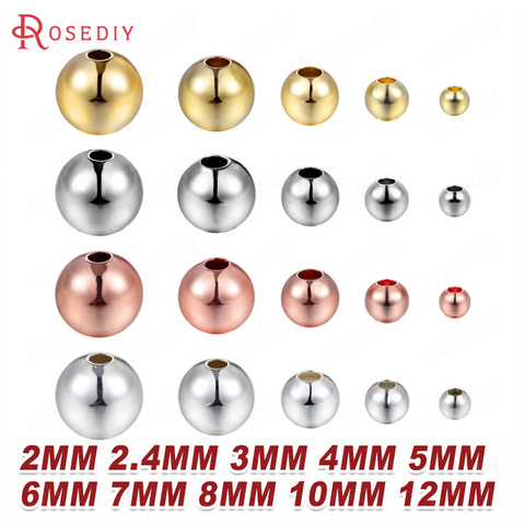 2MM-12MM 24K Gold Color Real Silver Color Plated Brass Round Ball Beads Spacer Beads Diy Jewelry Findings Accessories Wholesale ► Photo 1/6