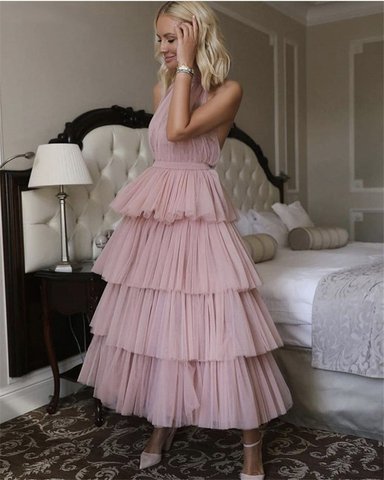 Verngo  Soft Tulle Tiered Evening Dress Morandi Gown New Design evening dress 2022 Ankle Length Abendkleider ► Photo 1/5