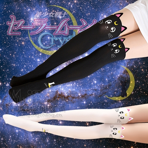Japanese Anime Fake Thigh High Tights Sailor Moon Cosplay 20th Anniversary Luna Cat Pattern Pantyhose Stockings MGCJK012 ► Photo 1/6