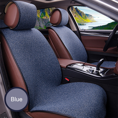 2 pcs Car Seat Cover Blue Cloak Linen/ 2 Front or 1 Back Seat Cushion Pad Fit Most Car, Truck, Suv, Protect Automotive Interior ► Photo 1/6