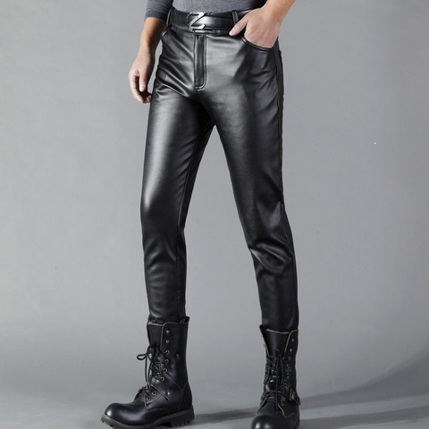 Thoshine Brand Men Leather Pants Slim Fit Elastic Style Spring Summer Fashion PU Leather Trousers Motorcycle Pants Streetwear ► Photo 1/5