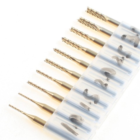 10pcs Titanium Coat Carbide 1.0-3.0 PCB Carbide Tools, CNC Cutting Bits, Milling Cutters Kit for Engraving Milling Machine ► Photo 1/2