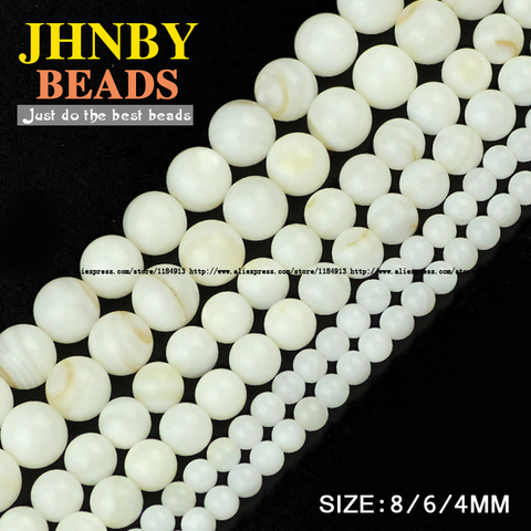 JHNBY White Shell beads High quality Natural Sea Shells Stone Round Loose bead ball 4/6/8MM handmade Jewelry bracelet making DIY ► Photo 1/4