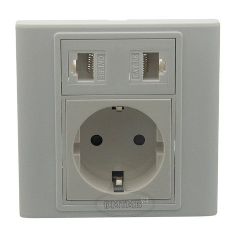 2 X RJ45 EU AC power wall plate and support DIY ► Photo 1/3