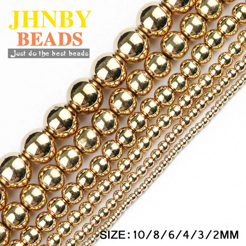 JHNBY Round Hematite beads 2/3/4/6/8/10mm Natural Stone 14 Gold color Loose beads ball Jewelry bracelets Making DIY Accessories ► Photo 1/6
