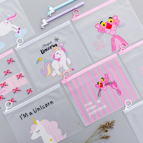Cartoon Unicorn Pink Leopard Transparent PVC Document Bag File Folder Stationery Organizer ► Photo 1/5
