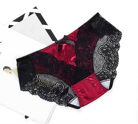 KAGIO Sexy Satin Lace Panties Women's Underwear Transparent Sheer