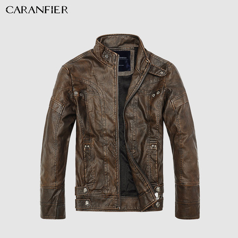 CARANFIER Mens Leather Jackets Men Jacket High Quality Classic Motorcycle Bike Cowboy Jackets Male Thick Coats Standard US size ► Photo 1/6