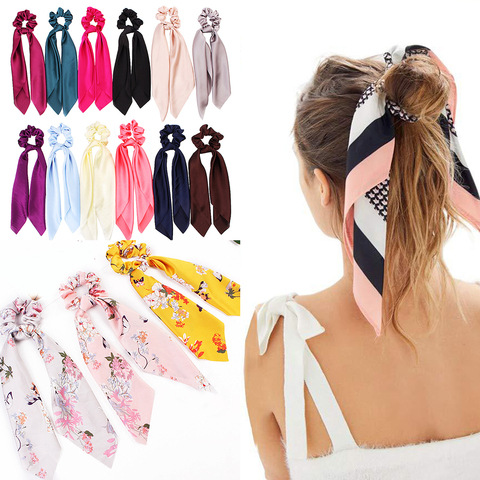 Solid Floral Bow Scrunchie Hair Band Elastic Hair Ties Rope Scarf Accessories