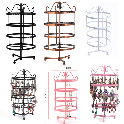 SZanbana Multi Color 4 Tiers Metal 144 Holes Round Rotating Spin Table 72 Pairs Earring Holder Jewelry Stand Display Rack Towers ► Photo 1/6