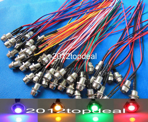 10-100pcs 5mm 12V colorful pre-wired LED Metal Indicator Pilot Dash Light Lamp Wire Leads ► Photo 1/3