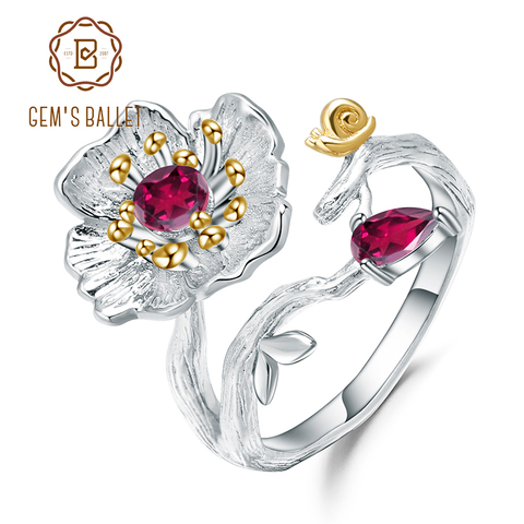 GEM'S BALLET  Natural Rhodolite Garnet Ring 925 Sterling Silver Handmade Blooming Poppies Flower Rings for Women Fine Jewelry ► Photo 1/6