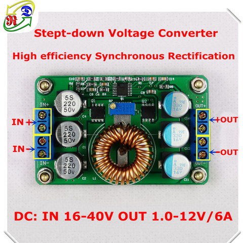 RD DC-DC Step-Down High efficiency Synchronous 12v/9v 6A Adjustable Supply Power buck converter voltage Regulator ► Photo 1/6
