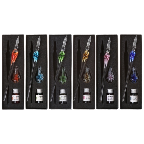 3/7/15 Pcs Glass Pen And Ink Set New Colors Ink Crystal Glass Dip Pens  Gifts Box School Art Supplies Writing Drawing Stationery - AliExpress
