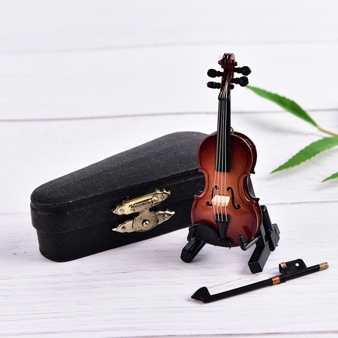 8cm Wooden Musical Instruments Collection Decorative Ornaments Hot Mini Violin With Support Miniature Model Decoration Gifts ► Photo 1/6