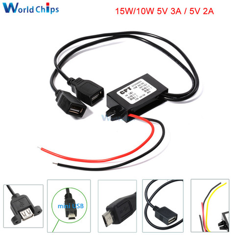 12V to 5V 2A 3A 10W 15W DC-DC Step Down Buck Converter Power Supply Module Mini USB Micro USB Adapter for Car Male Female USB ► Photo 1/6