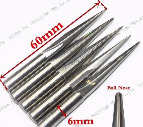 6mm*60L,5pcs,Free shipping Taper Ball nose Cone End Mill,CNC milling Cutter,Solid carbide tool,woodworking router bit ► Photo 1/4
