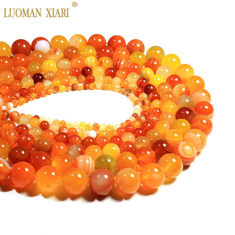 Wholesale Natural Orange Stripes Agates  Stone Beads For Jewelry Making DIY Bracelet Necklace 4/6/8/10/12 /14 mm Strand 15'' ► Photo 1/6