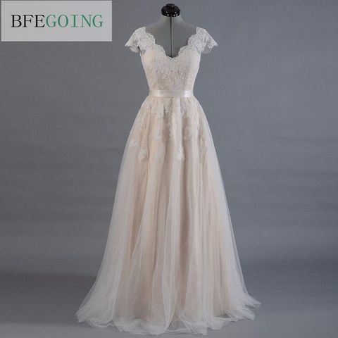 Vestido de novia Lace A-line Wedding dress Cap sleeve V-back Bridal gown  Lace with Tulle - Price history & Review | AliExpress Seller - BFEGOING  Official Store 