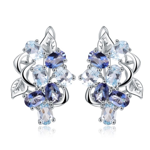 Gem's Ballet Natural Sky Blue Topaz Mystic Quartz Flower Stud Earrings 925 Sterling Silver Earrings For Women Fine Gift ► Photo 1/5