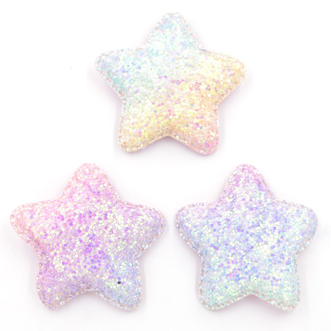 Wholesale 30Pcs 5CM Iridescence Fabric Padded Patches Star Glitter Appliques for DIY Headwear Ornament Cake Pops Accessories F26 ► Photo 1/4