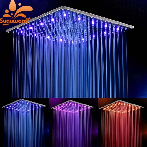 Chrome 10 Inch 25cm * 25cm Water Powered Rain Led Shower Head Without Shower Arm.Bathroom 3 Colors Led Showerhead. Chuveiro Led. ► Photo 1/1