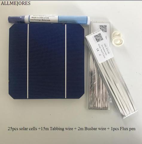 ALLMEJORES 25pcs 5x5 Monocrystalline solar cell 2.9W/pcs A Grade for DIY 70W solar panel charger + Enough Tabbing wire +Flux pen ► Photo 1/1