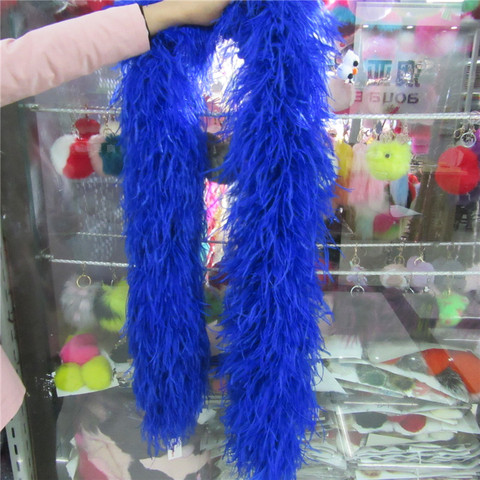 2 Meters 6 Layer sapphire Natural Ostrich Feathers Boa Quality Fluffy Costumes / Trim for Party / Costume / Shawl / Available ► Photo 1/6