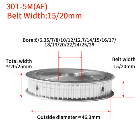 30Teeth HTD5M Synchronous Timing Pulley Inner Bore 6mm-28mm for Width=15/20mm Keyway Timing Belt Pulley AF 5mm Pitch 5M Type 30T ► Photo 1/3