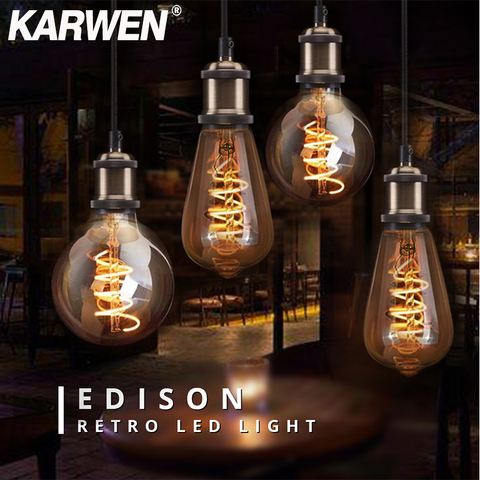 Vintage LED Edison Bulb E27 Dimmable ST64 A60 G80 G95 85-265V Antique Retro Bombillas Lampada E27 2200K Filament Lamp ► Photo 1/6