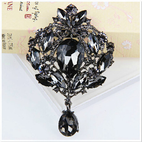 100% Top Quality Vintage Hot Selling Design Huge Black Glass Crystal Drop Pendent Brooch Cheap Price Women Party Brooch Pins ► Photo 1/1