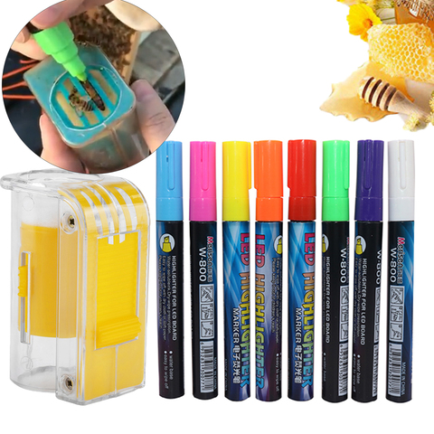 1set Bee rearing queen marker bottle pen beekeeping marking 8 colors available plastic bees tools apiculture tool kit supplies ► Photo 1/6