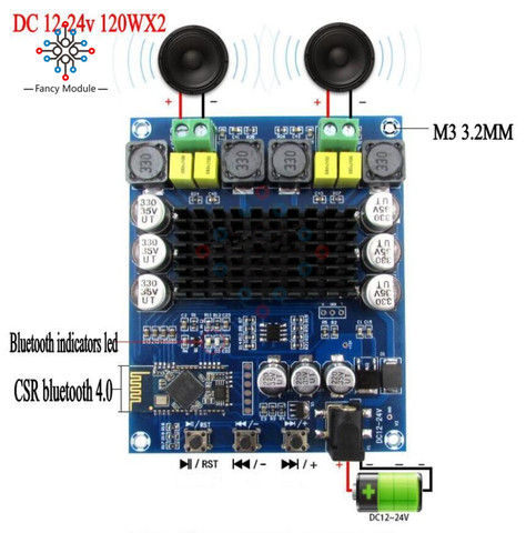 TPA3116D2 120Wx2 Wireless Bluetooth 4.0 Audio Receiver Digital Amplifier Board ► Photo 1/1