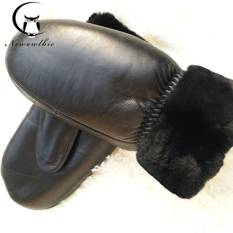 New ladies sheepskin gloves winter black sheepskin gloves mittens mittens plus velvet thickening sports gloves ► Photo 1/6