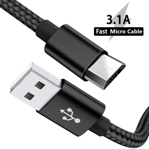 Nylon Braided Micro USB Cable 3.1A Fast Charging Data Charger microusb Cord For Samsung Xiaomi HTC Android Phone Cables 1M 2M 3M ► Photo 1/6