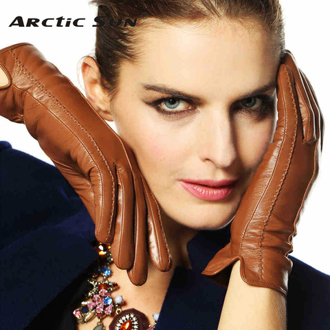 Elegant Women Genuine Lambskin Leather Gloves High Quality Autumn And Winter Plus Velvet Thermal Hot Trendy Female Glove L085NC ► Photo 1/6