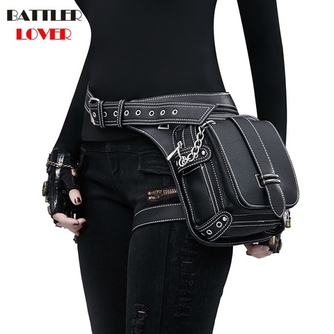 Lady Pockets Retro Waistbag Messenger Bag Punk Mujer Femme Women Hiking Waist Bag Womens High Quality PU Leather Travel Leg Bag ► Photo 1/6