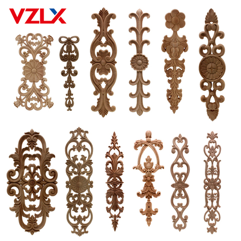 VZLX Unpainted Wood Oak Wave Flower Onlay Decal Corner Applique for Home Furniture Decor Decorative Wood Carved Long Applique ► Photo 1/6