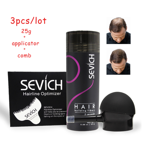 3pcs/lot Instant Hair Growth Fiber Keratin Hair Fibers 25g gel + nozzle pump applicator  + comb optimizer Hair loss treatment ► Photo 1/6